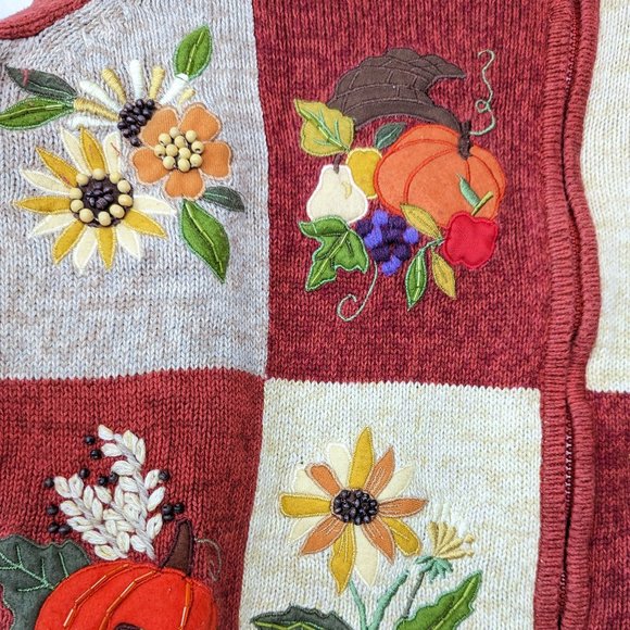 Vintage Autumn Embroidered Fall Harvest Orange Sweater Size Medium - Picture 7 of 14